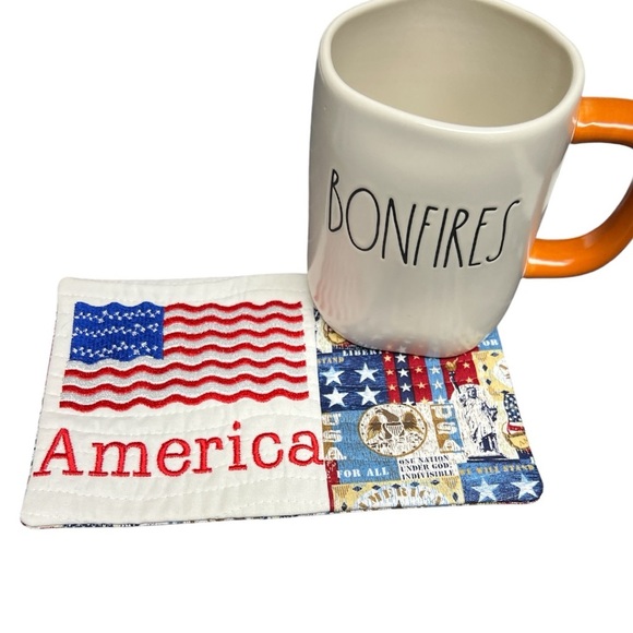 Hand Crafted Mug Rug Coaster Embroidered Cotton Fabric Padded Absorbs Liquid - Picture 9 of 9